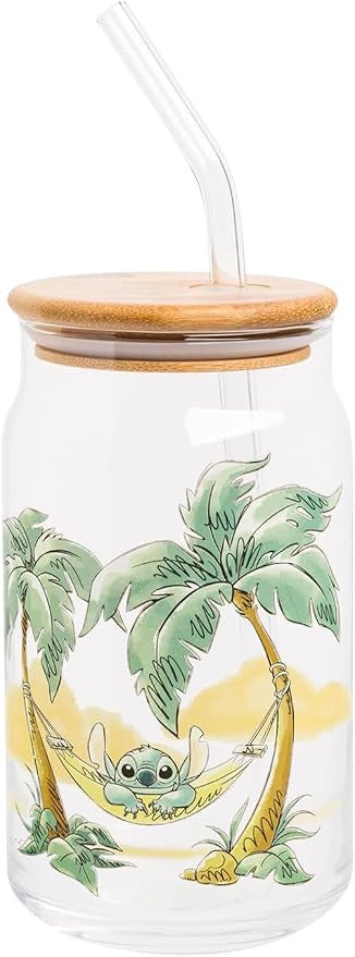 Stitch in Hammock 16oz Glass Tumbler w/ Bamboo Lid & Glass Straw