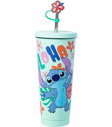 Disney Aloha Stitch Leaves and Flowers 24oz Stainless Steel Tumbler