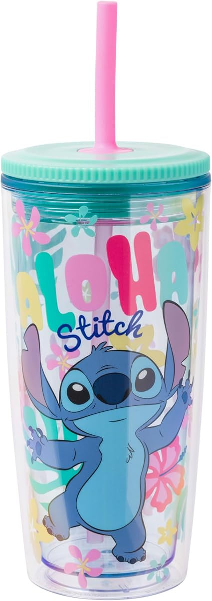 Lilo & Stitch Colorful Aloha Stitch 20oz Spill Resistant Plastic Tumbler