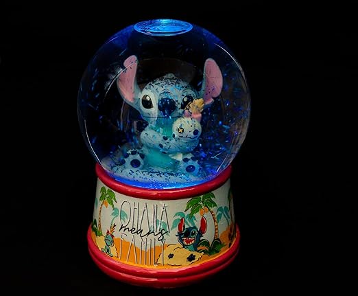 Disney Stitch & Scrump Ohana Means Family Light-Up Snow Globe 6in