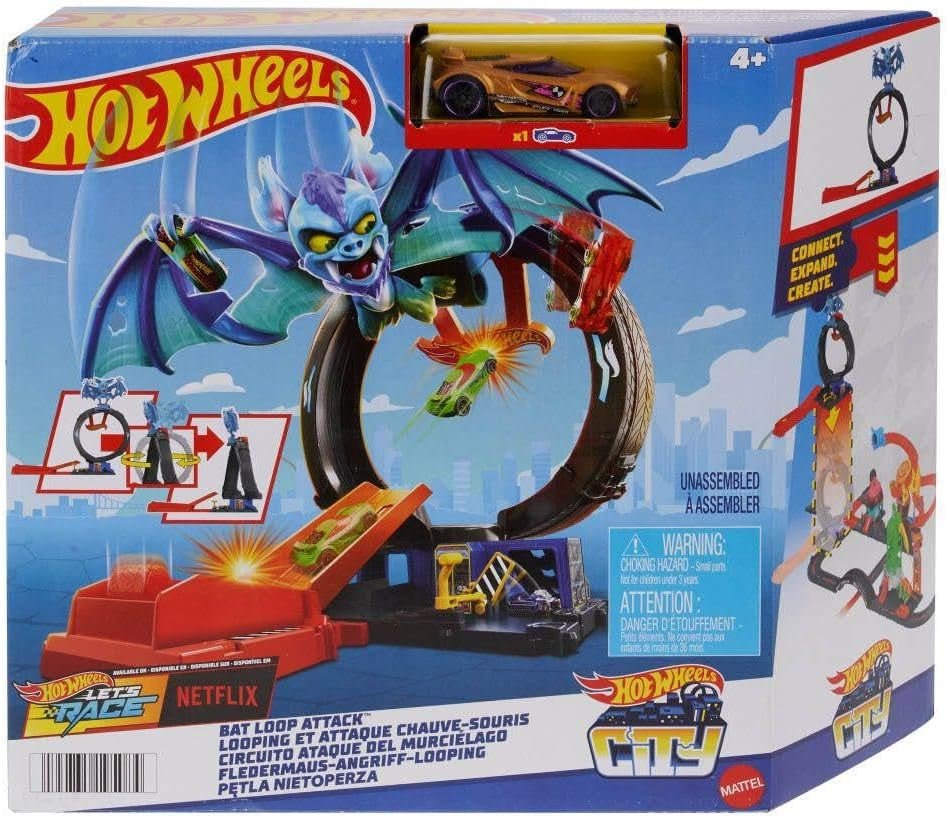 Hot Wheels City Toy Car Track Set, Bat Loop