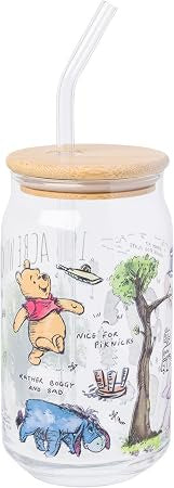 Winnie the Pooh 100 Acre Wood Destination 16oz Glass Tumbler w/ Lid & Straw
