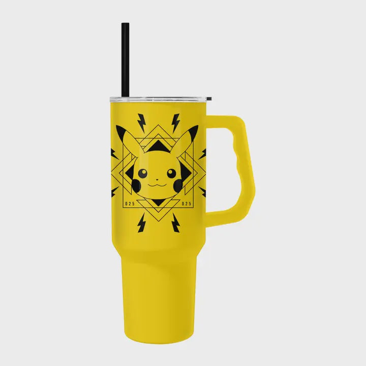 Pokémon Pikachu Face Bolts Badge 40oz Stainless Steel Tumbler w/ Handle