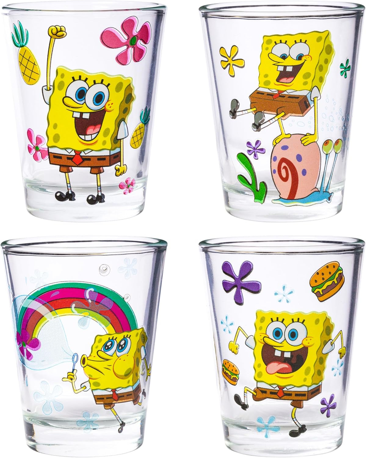 SpongeBob Poses Floral 4pc 1.8oz Mini Glass Set