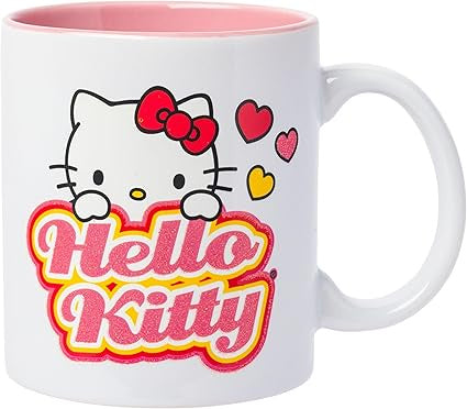 Hello Kitty Peeking Name Hearts Glitter 20oz Ceramic Mug