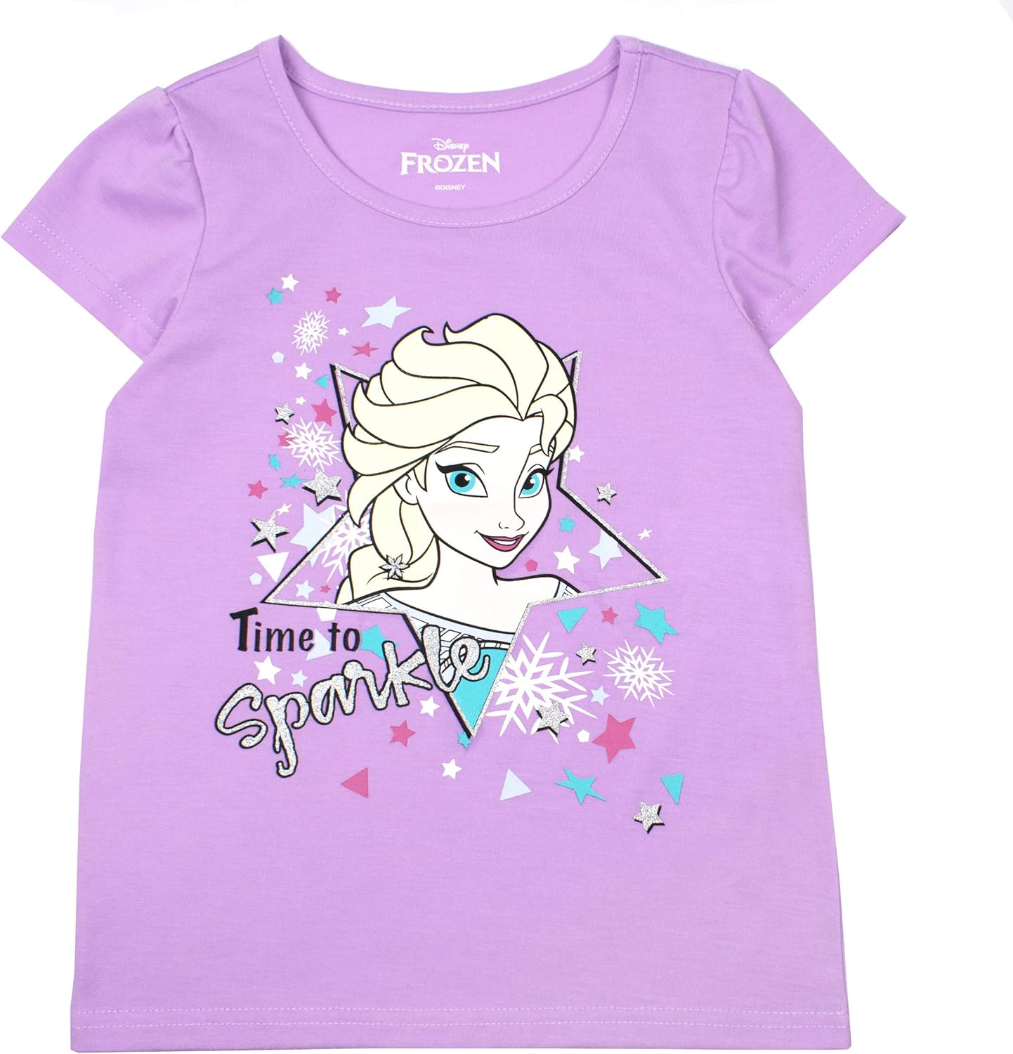 Disney Girls Frozen 3 Pack Shirts Toddler- Grey/White/Purple