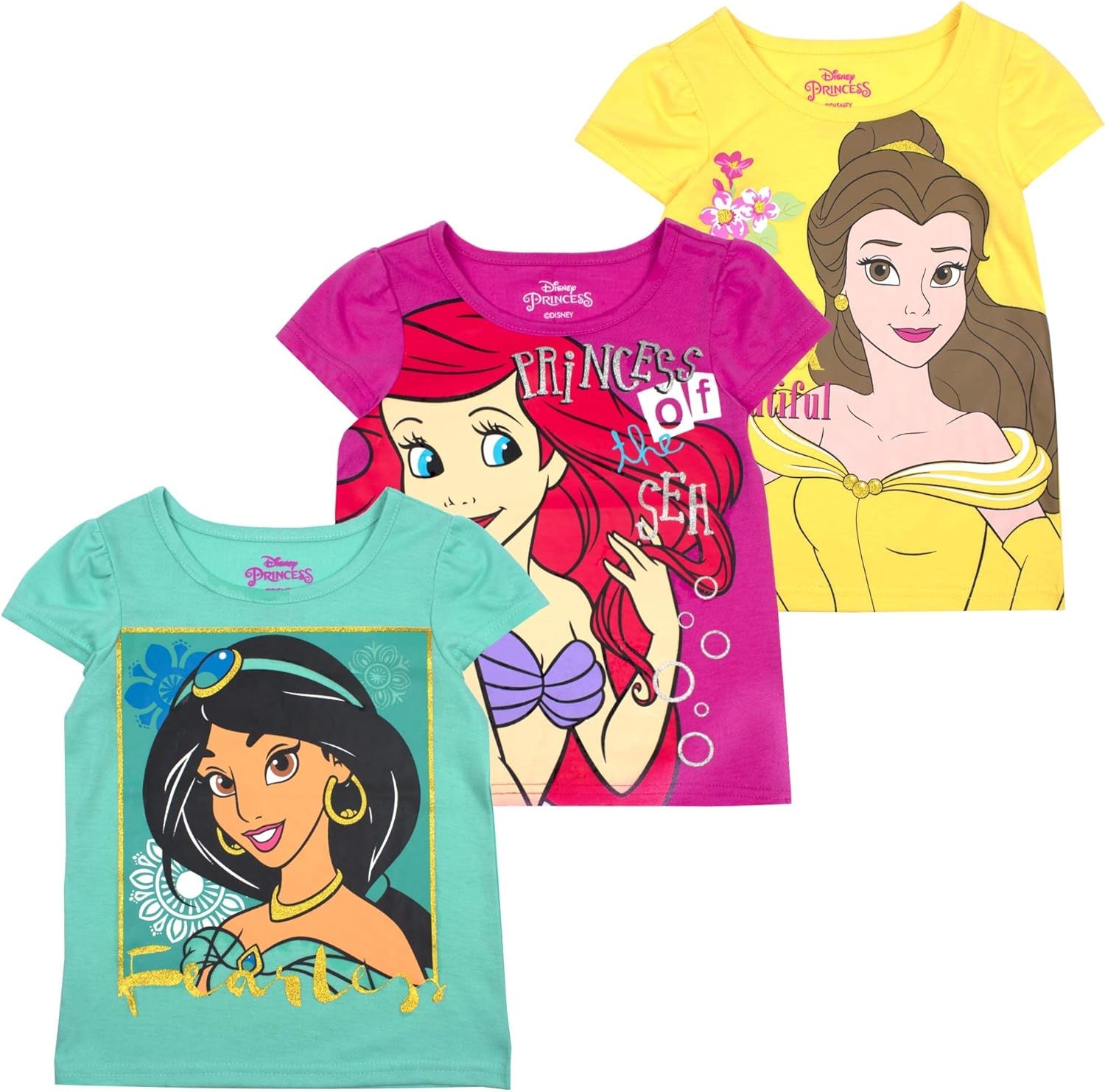 Disney Princess Preschool Graphic 3-Pack T-Shirt Set - Yellow/Pink/Green