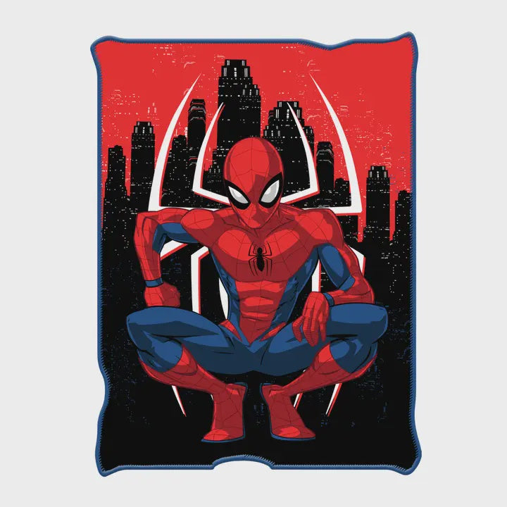 Marvel Spiderman Crouched with Night Skyline Screen Print 45" x 60