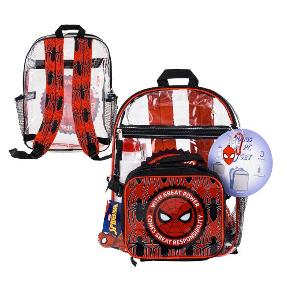 Spiderman Clear Backpack 5pc with Lunch Bag