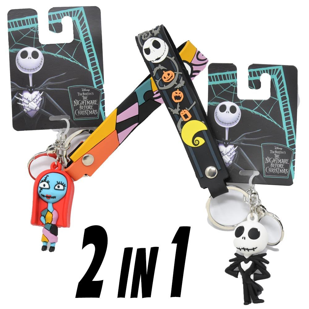 Jack & Sally 3D Molded Rubber Keychain with Wrist Strap Asst. 1pc