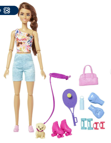 Barbie Self Care Posable, Brunette Workout Doll W/ Puppy & Accs.