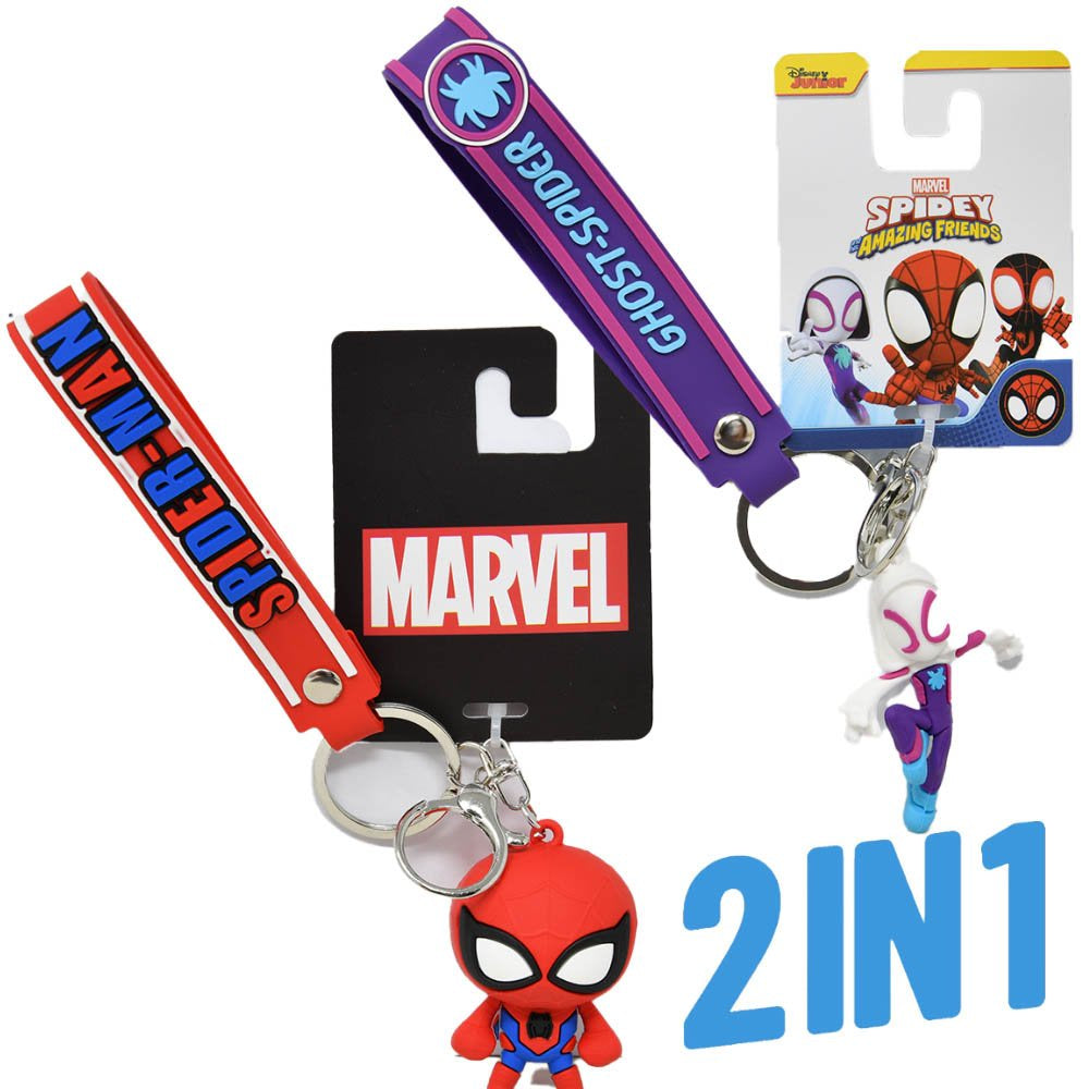 Spidey & Gwen 3D Molded Rubber Keychain  with Wrist Strap Asst. 1pc