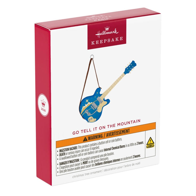 Blue Guitar Keepsake Ornament hanging on tree