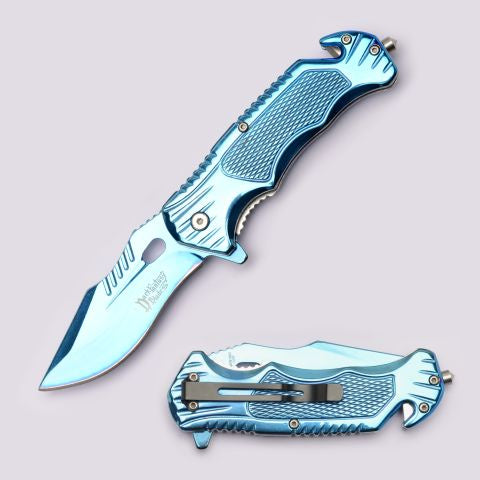 Dark Fantasy Blades Rescue Style Spring Assist Pocket Knife Blue