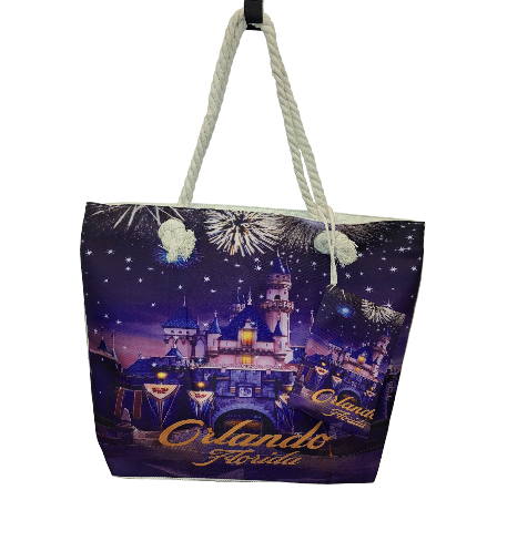 Florida Disney Castle Large Beach Bag w/Pouch