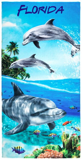 30" X 60" Florida Dolphins Paradise Velour Beach Towel