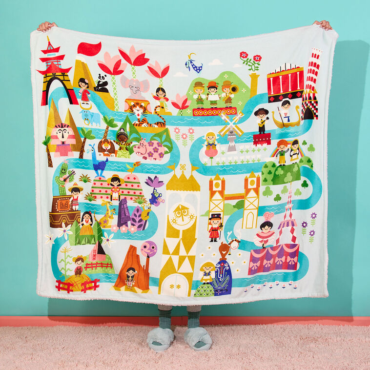 Hallmark Disney Throw Blanket, 60" x 50" (It's a Small World Map) Gift for Birthday, Christmas, Kids