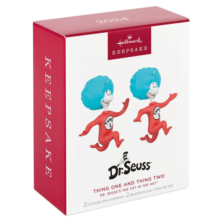 Hallmark Keepsake Christmas Ornaments 2024, Dr. Seuss's The Cat in the Hat Thing One and Thing Two, Set of 2, Gifts for Dr. Seuss Fans