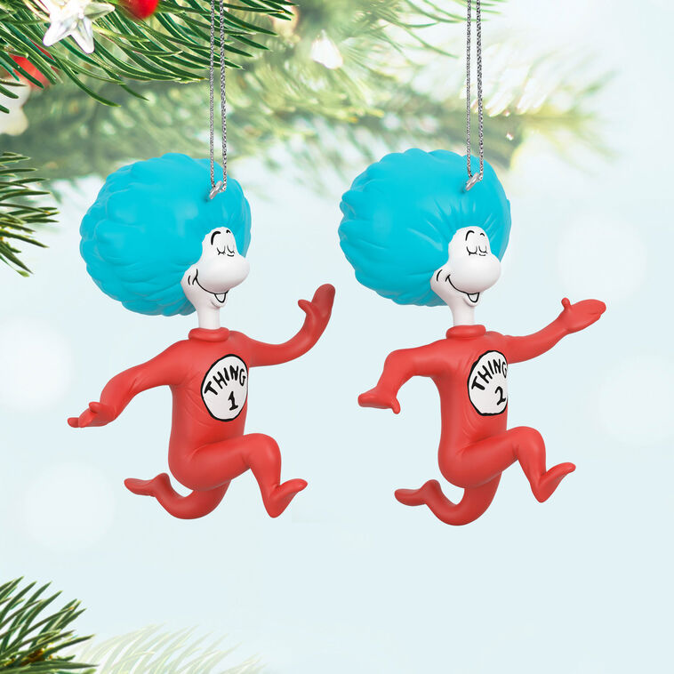 Hallmark Keepsake Christmas Ornaments 2024, Dr. Seuss's The Cat in the Hat Thing One and Thing Two, Set of 2, Gifts for Dr. Seuss Fans