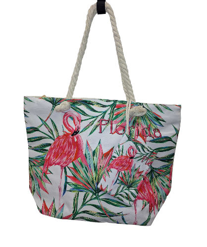 Florida Flamingo Large Beach Bag w/Pouch