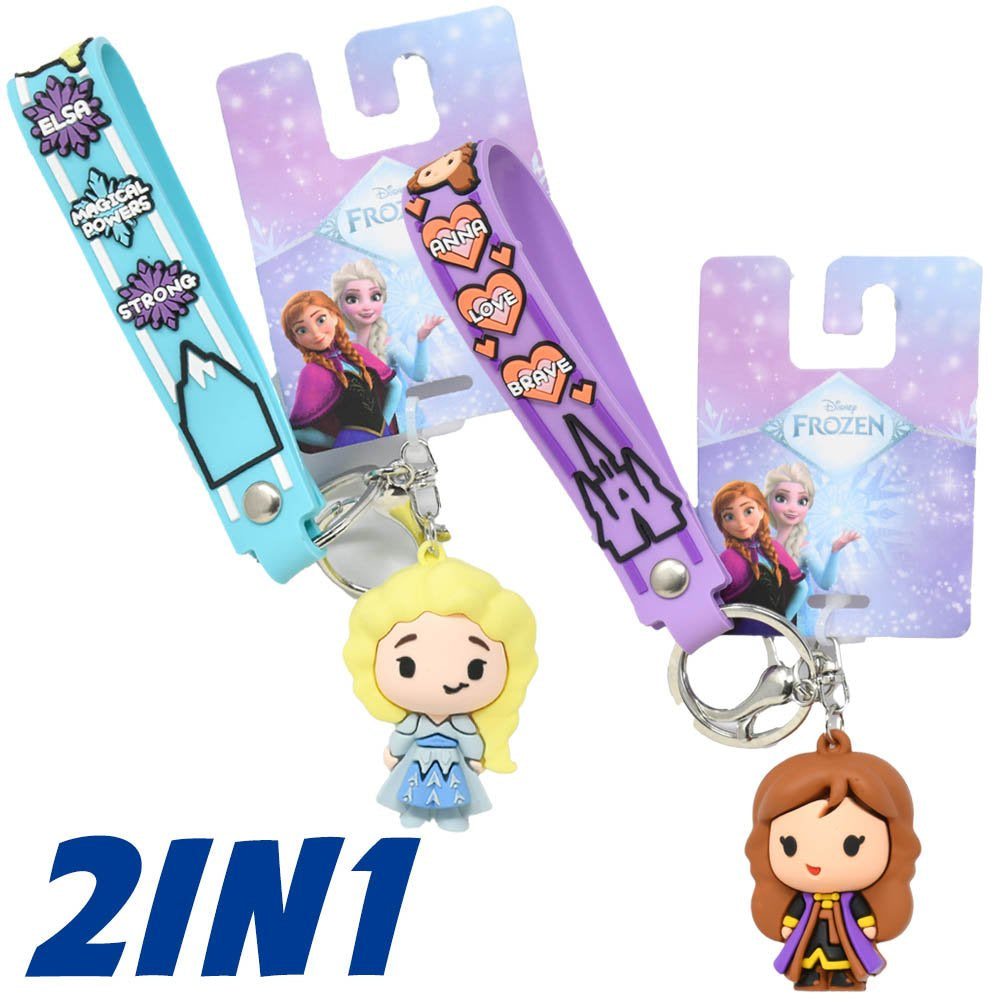 Anna & Elsa 3D Molded Rubber Keychain with Wrist Strap Asst. 1pc