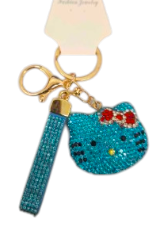 Kitty Head Fashion Crystal Keychain - Aqua Blue