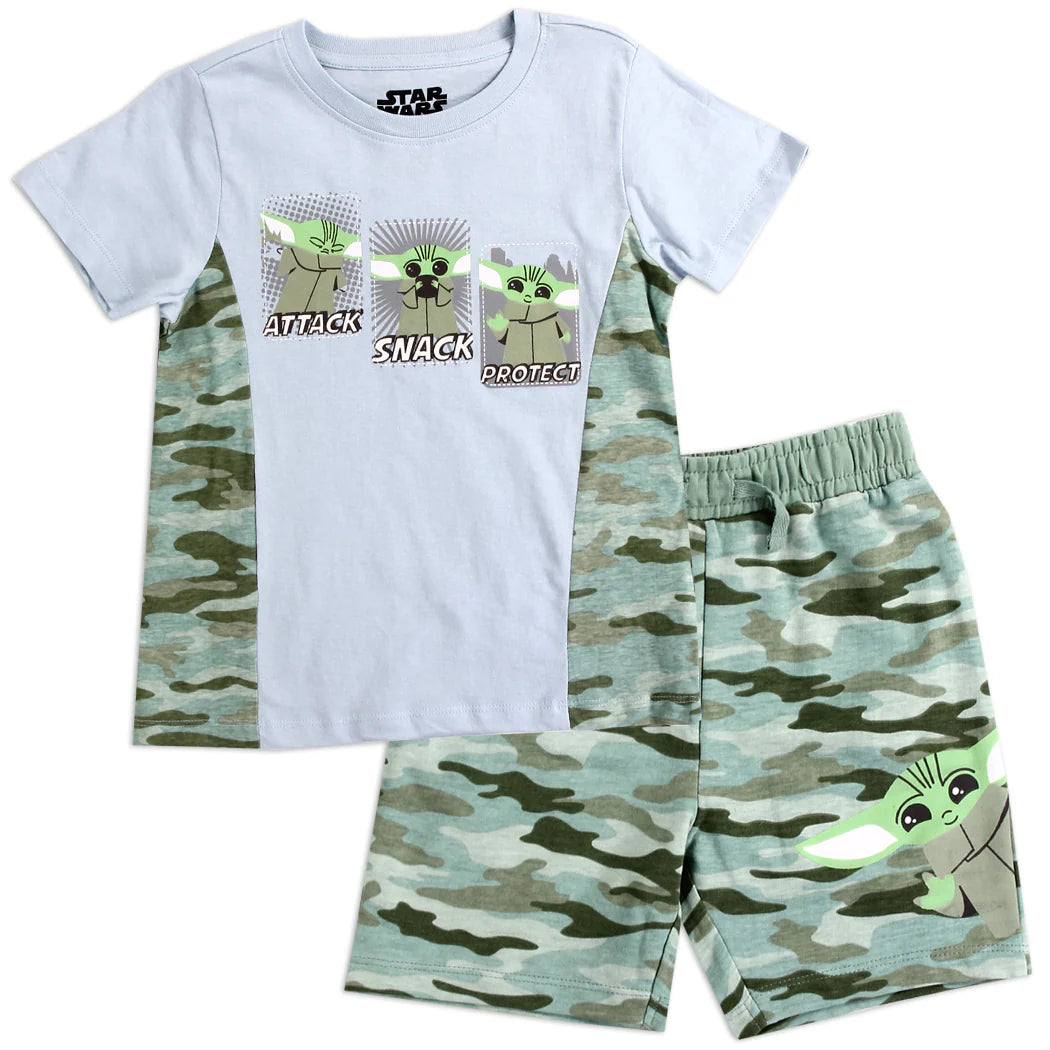 Kids Baby Yoda Camo Set w/ Shirt & Shorts