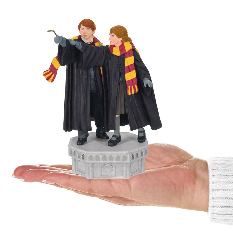 Hallmark Keepsake Christmas Ornament, Harry Potter and the Chamber of Secrets Collection Ron Weasley and Hermione Granger With Light and Sound, Gifts for Harry Potter Fans