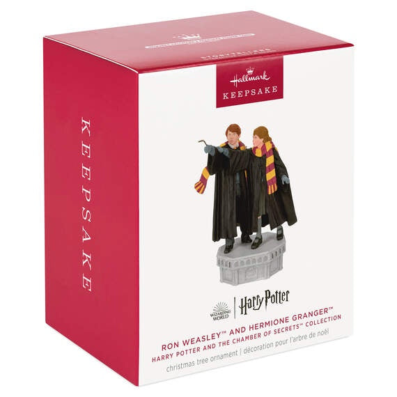 Hallmark Keepsake Christmas Ornament, Harry Potter and the Chamber of Secrets Collection Ron Weasley and Hermione Granger With Light and Sound, Gifts for Harry Potter Fans