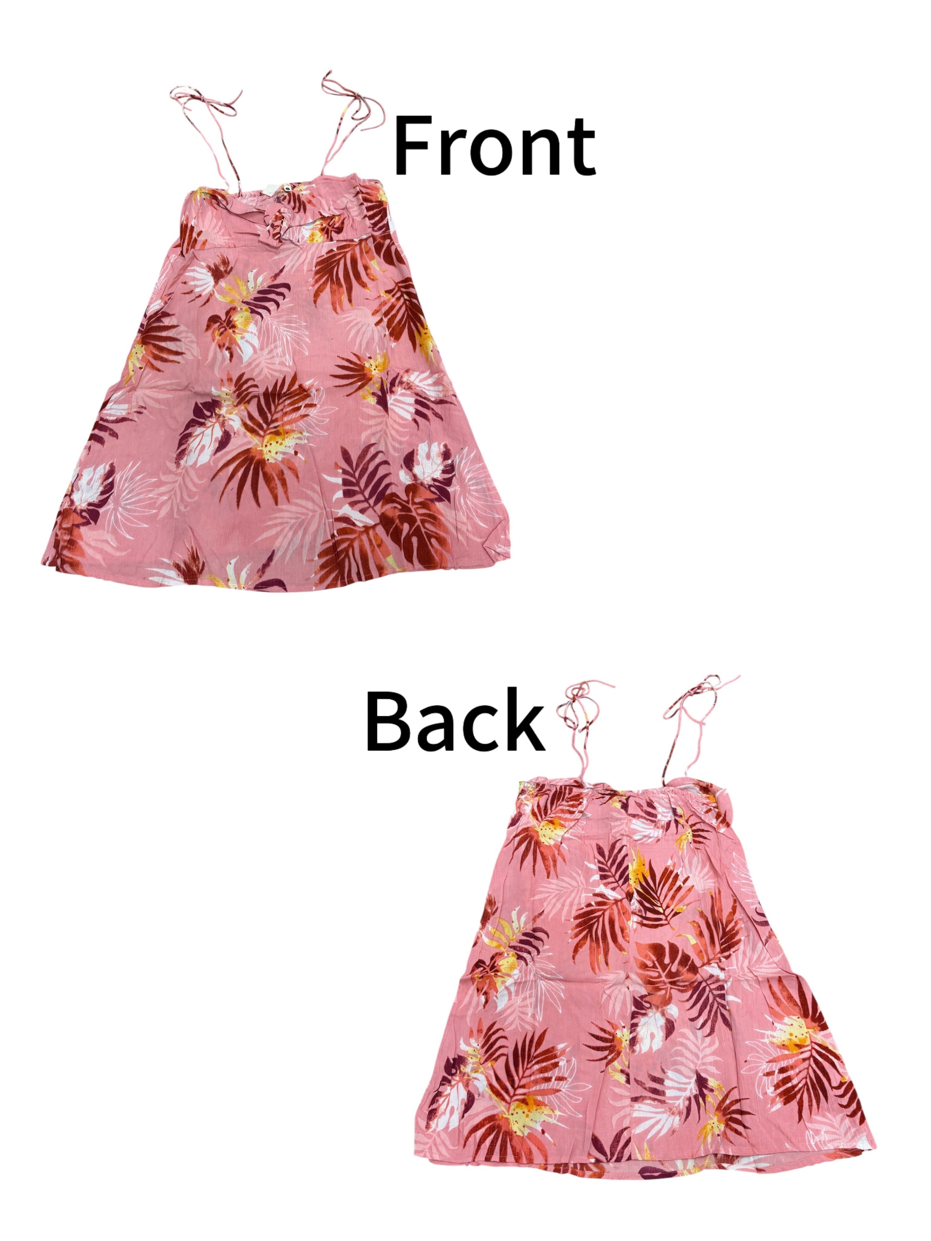 Floral Print Dress w/ Adjustable Straps & Knotted Front Tie