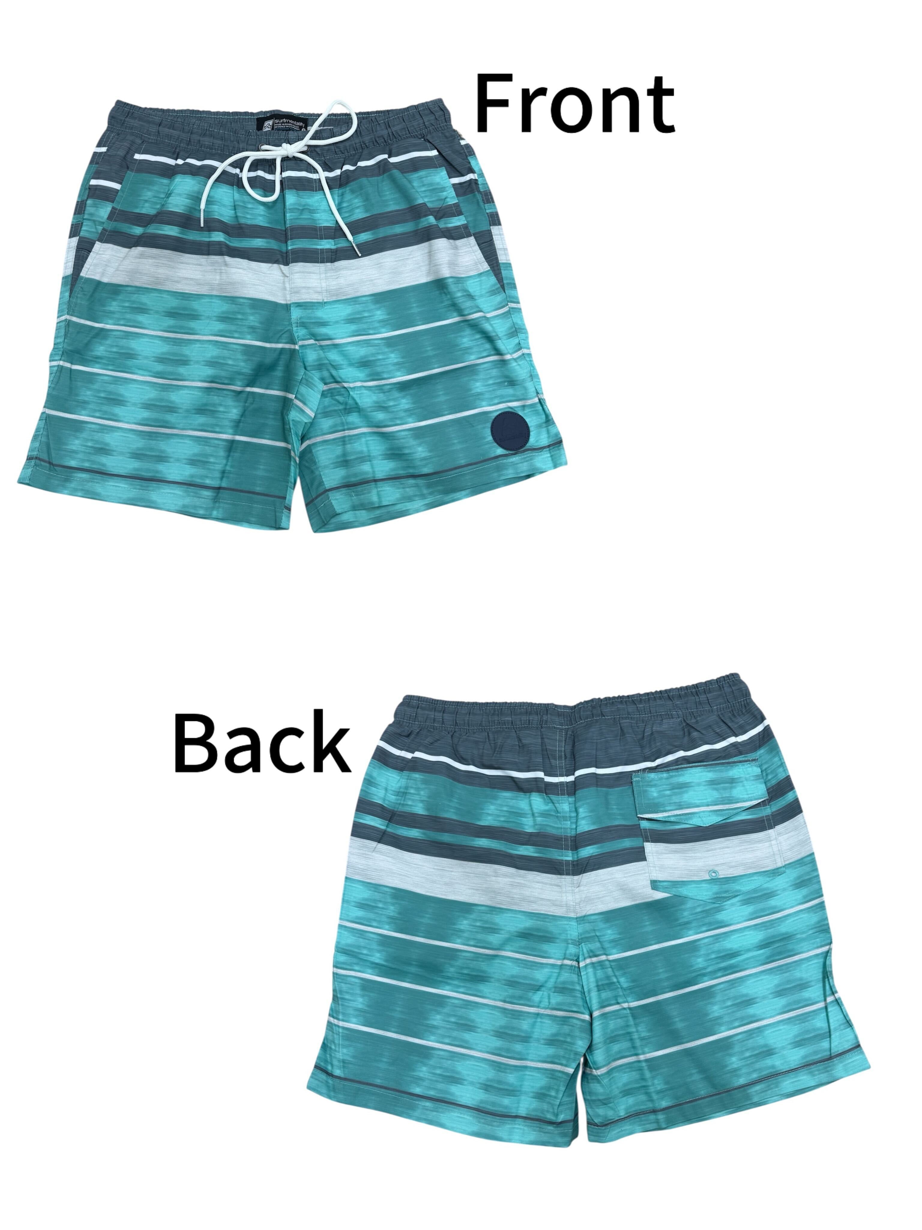 Men's Striped Beach Shorts w/ Elastic Waistband