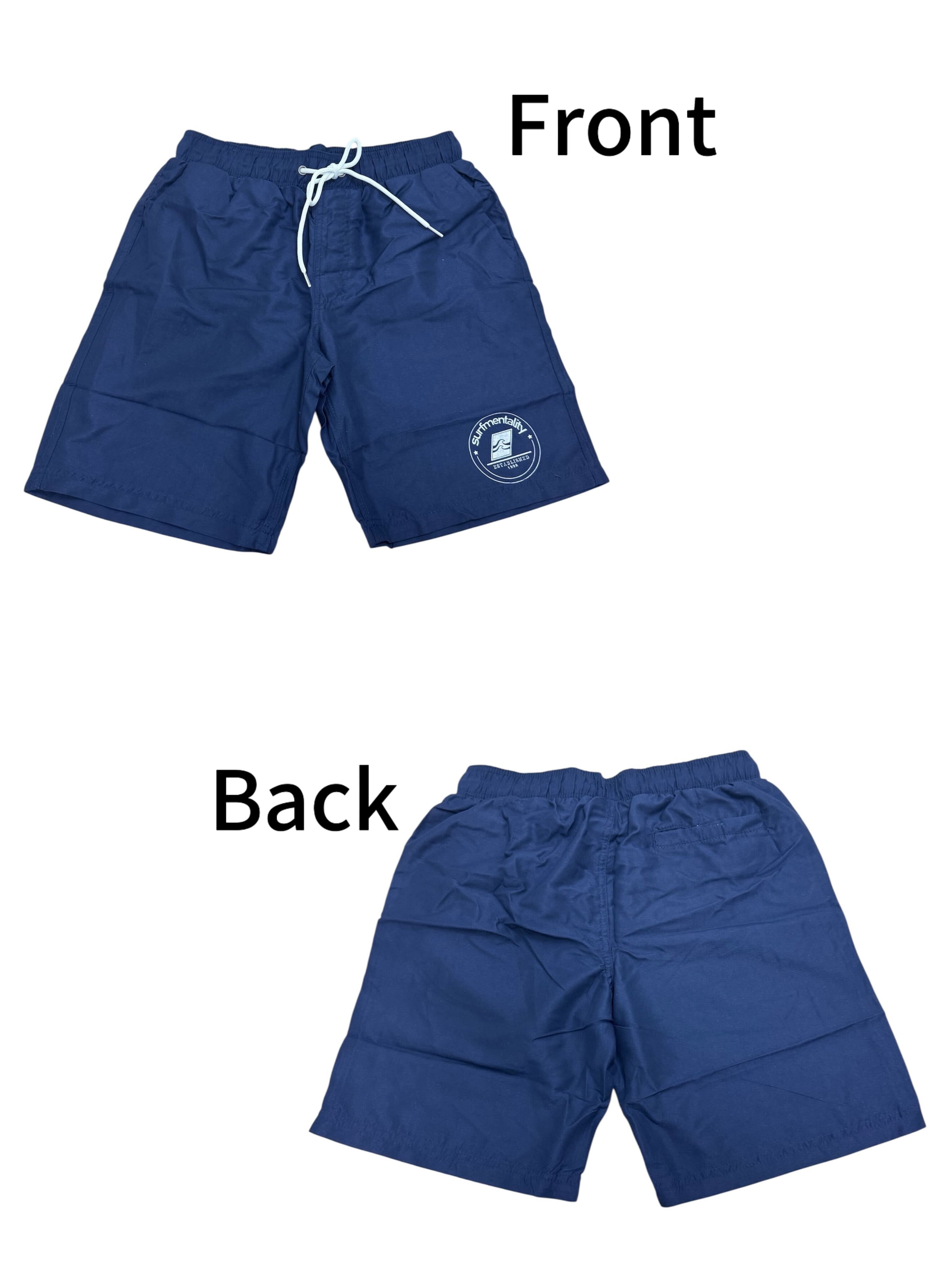 Men's Elastic Waistband Solid Beach Short Navy