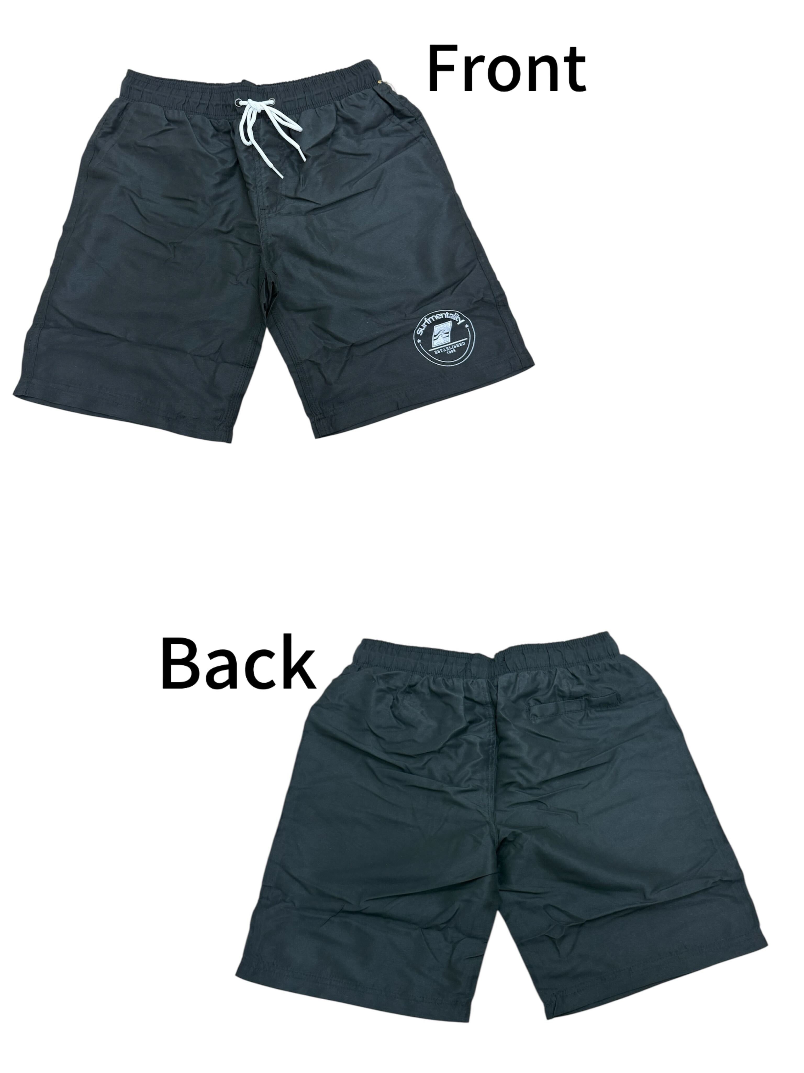 Men's Elastic Waistband Solid Beach Short Black