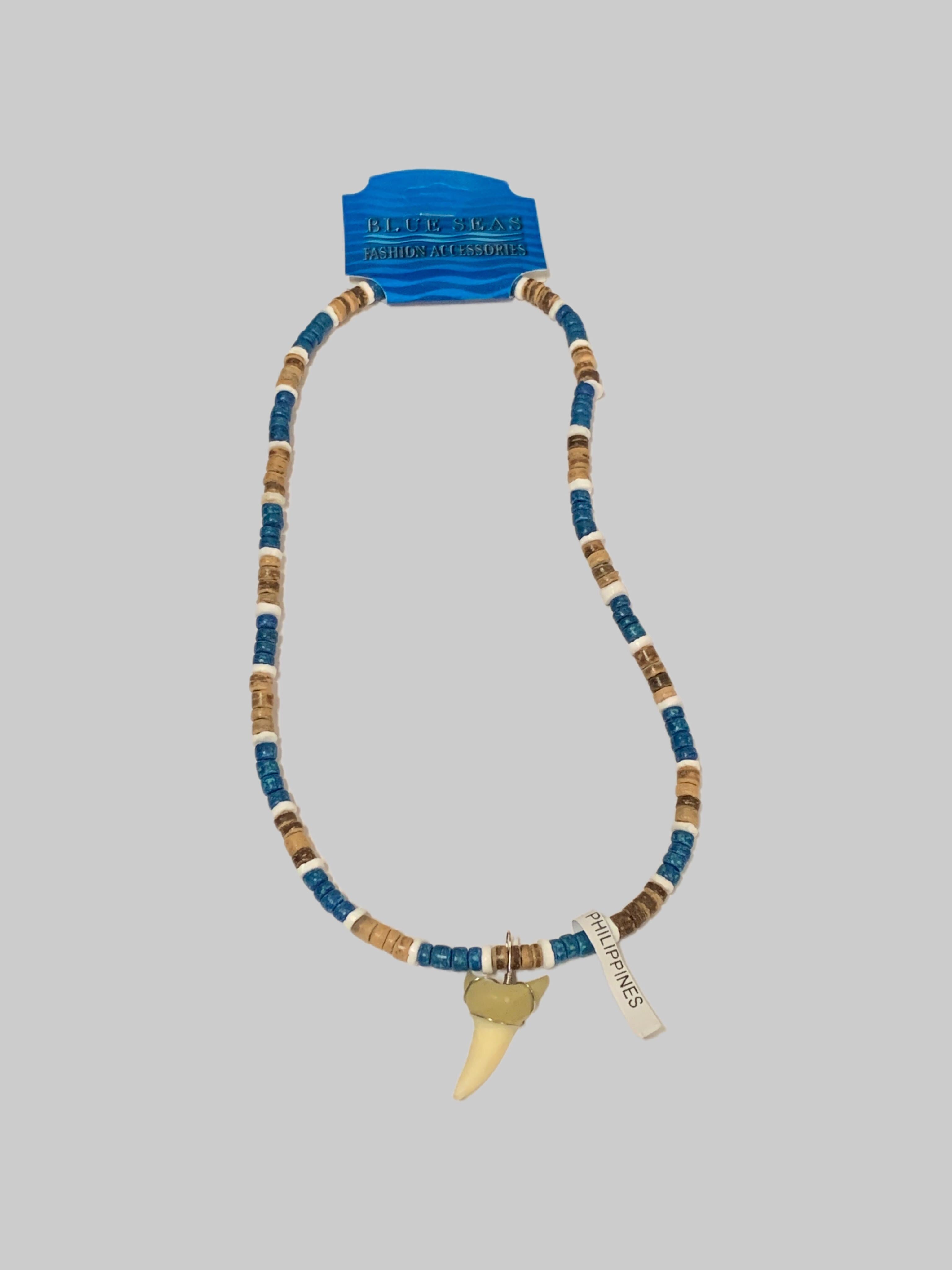 Light Blue & Tan Coco Shark Tooth Necklace