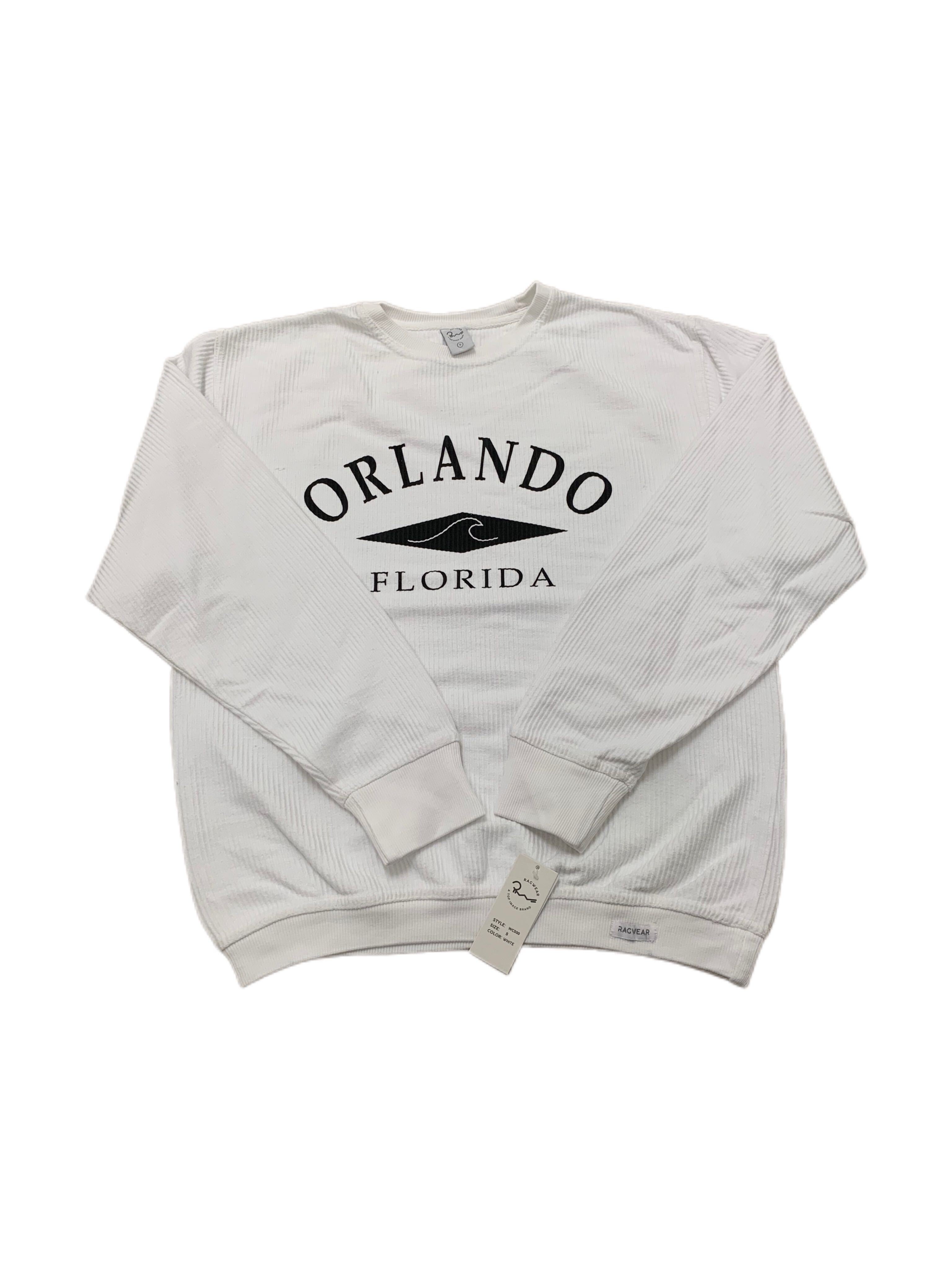 Adult Orlando, Florida Wave Ribbed Crewneck - White