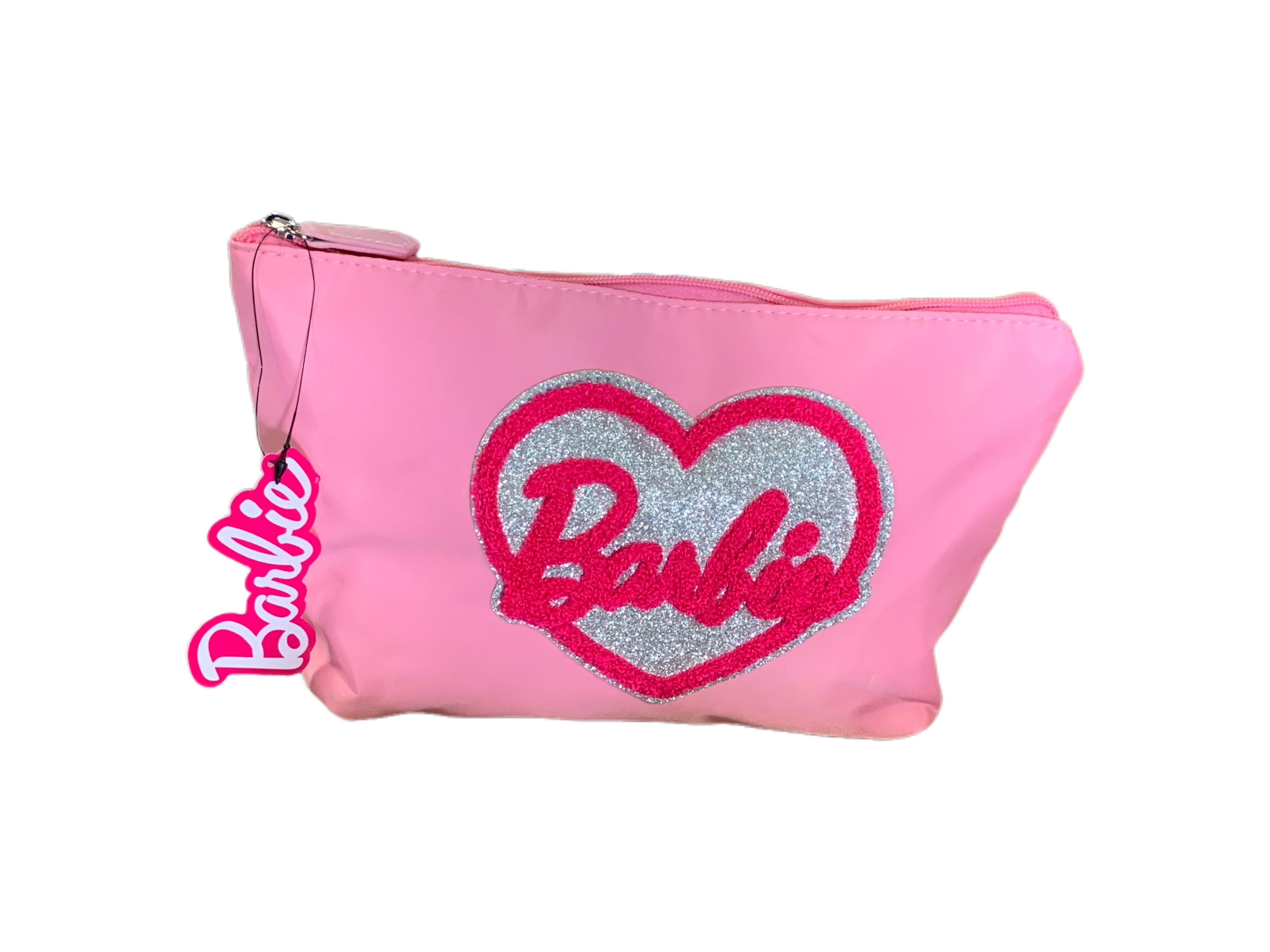 Barbie Pink Top Zip With Sliver Heart Cosmetic Bag