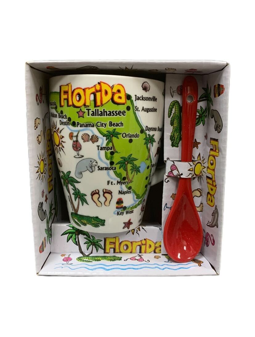 Florida Map 10oz Ceramic Mug with Spoon