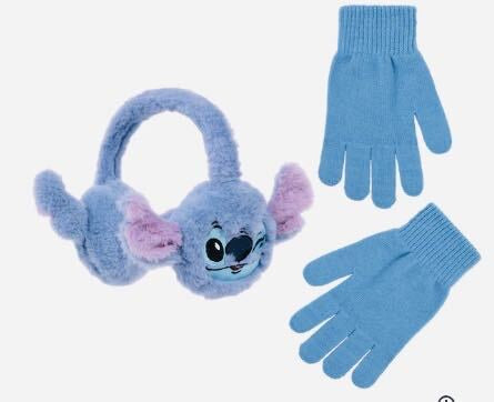 Stitch Face and 3D Ears Earmuffs with Gloves Set