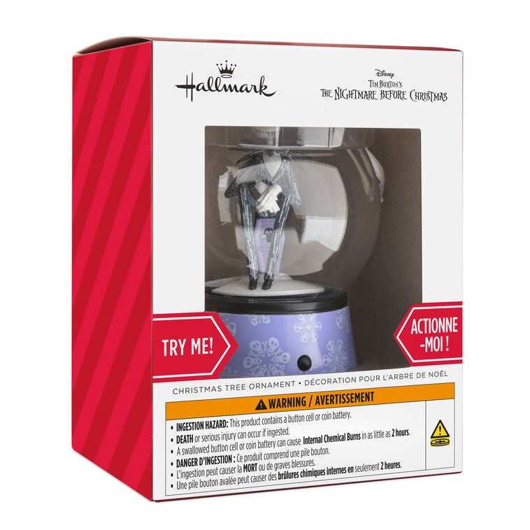 Disney Tim Burton's The Nightmare Before Christmas Jack Skellington Musical Snow Globe Hallmark Ornament With Motion