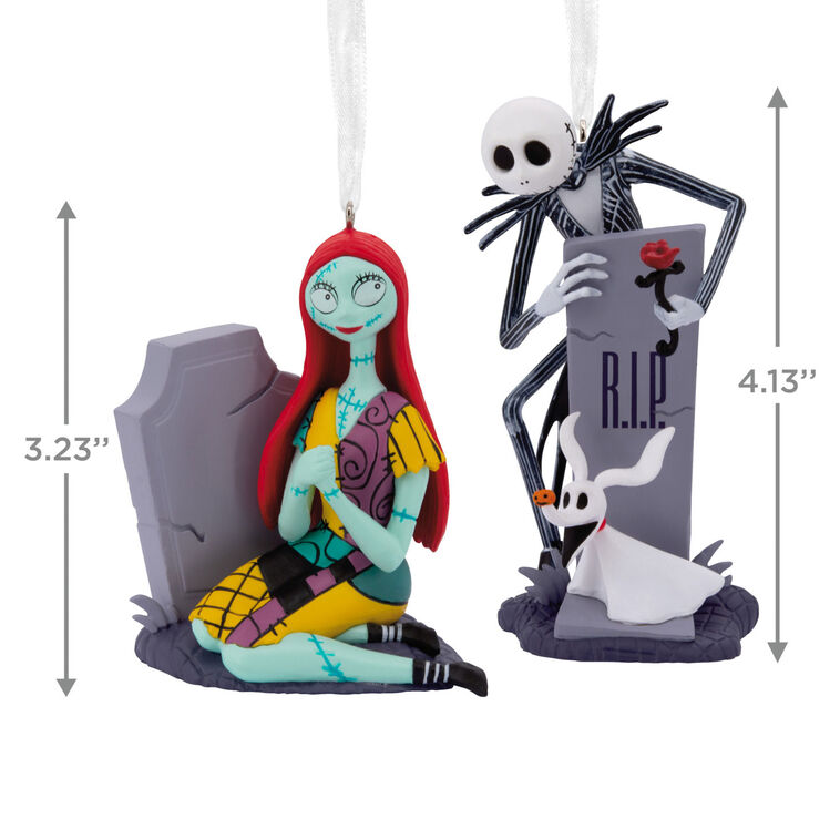 Hallmark Disney Tim Burton's The Nightmare Before Christmas Jack and Sally with Tombstones Christmas Ornaments, Set of 2
