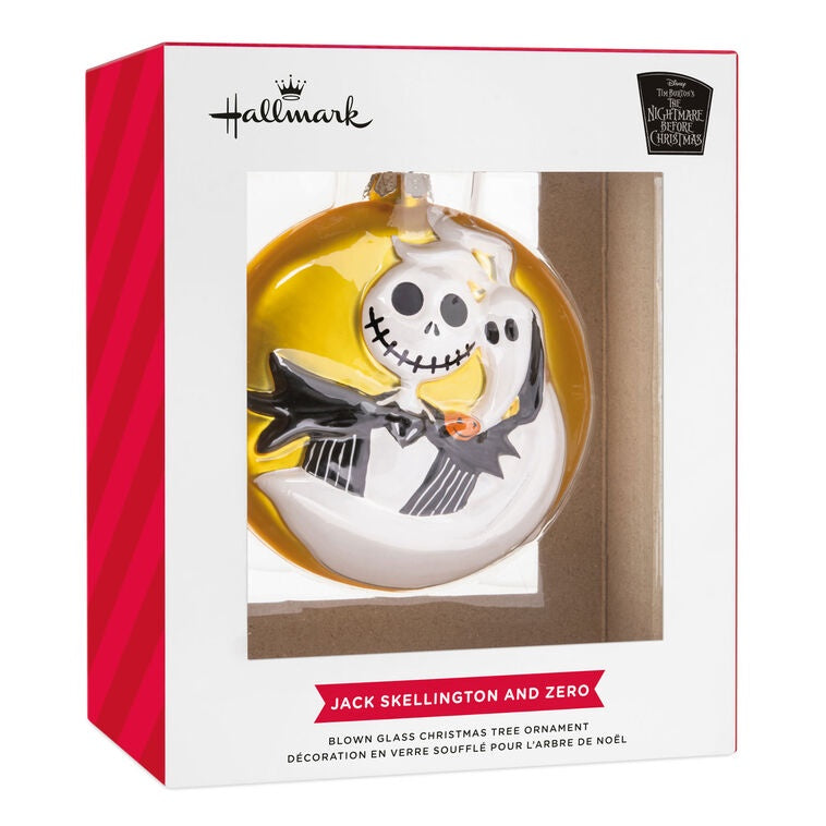Disney Tim Burton's The Nightmare Before Christmas Jack and Zero Blown Glass Hallmark Ornament