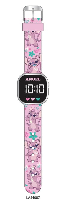 Stitch & Angel Led Pink Watch-With Printed Straps