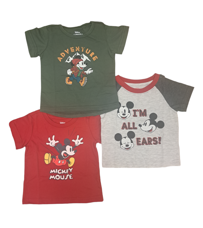 Disney Mickey Baby Boy Short Sleeve 3 Pack Shirts Grn/Gry/Rd