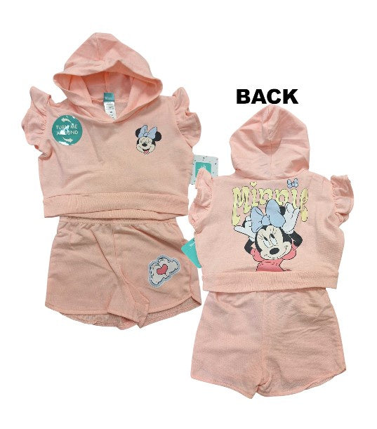 Disney Minnie Mouse Hooded Baby 2Pc Short Set Peach