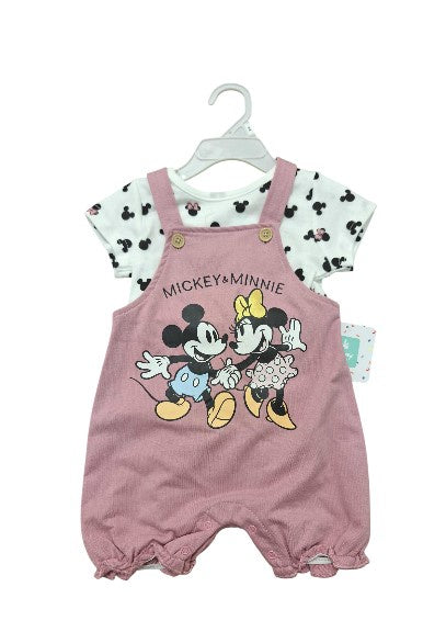 Mickey & Minnie Mouse Baby Shortall 2Pc Set Pink