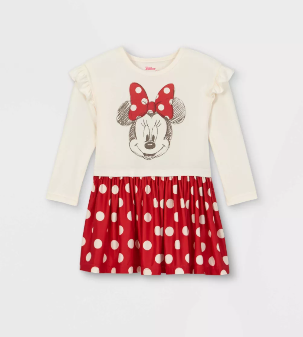 Disney Minnie Mouse Baby Long Sleeve Polka Dress Off white