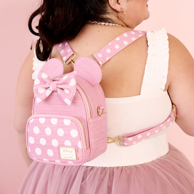 florence mini backpack crossbody in blush Minnie Mouse Woven Texture Convertible Mini Backpack & Crossbody Bag