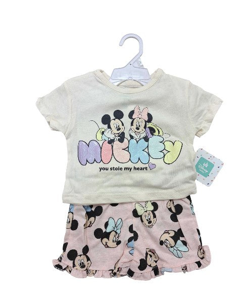 Mickey & Minnie 'You Stole My Heart' 2Pc Short Set Beige