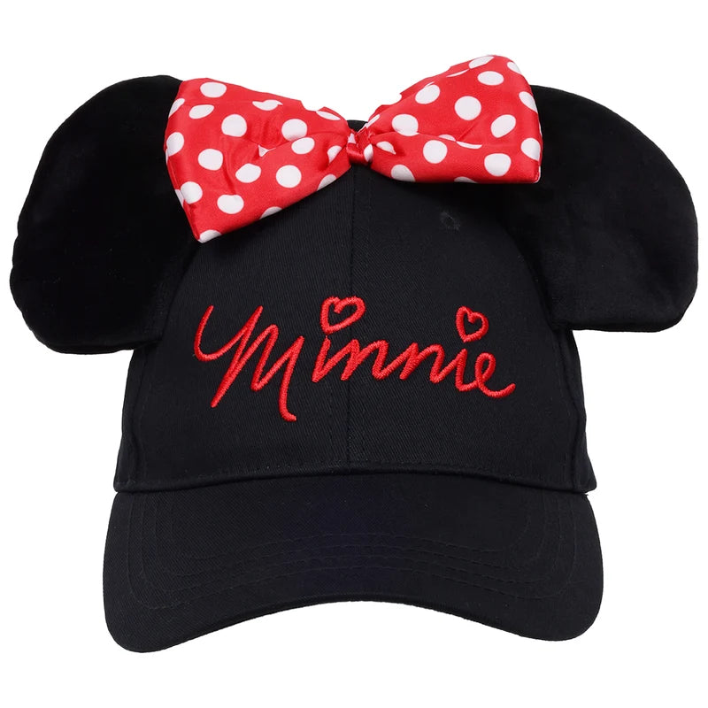 Disney Minnie Mouse Black Ear Hat w/Red n white Polka Dot Bow