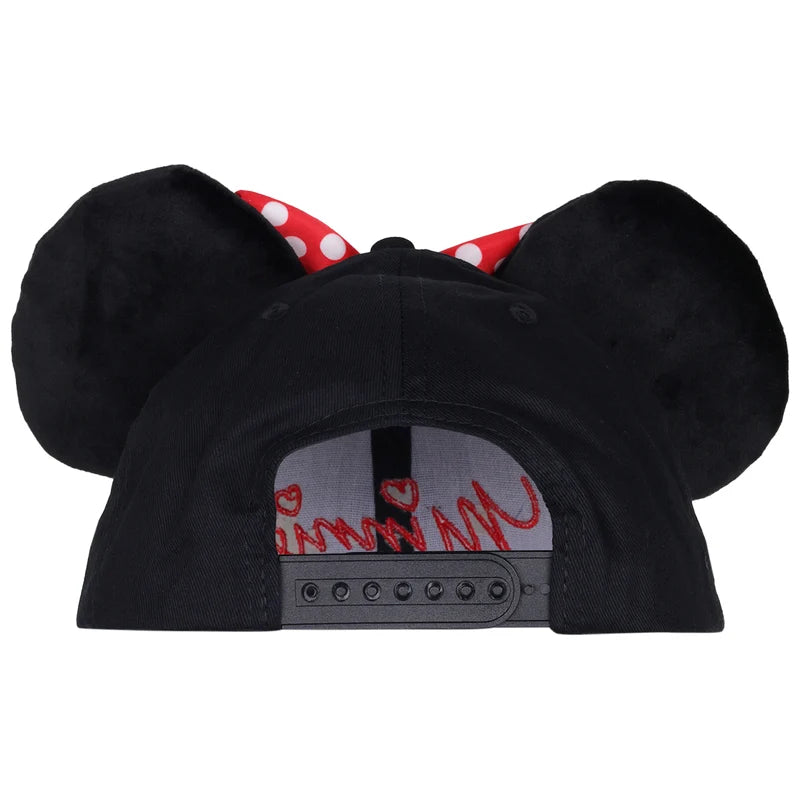 Disney Minnie Mouse Black Ear Hat w/Red n white Polka Dot Bow